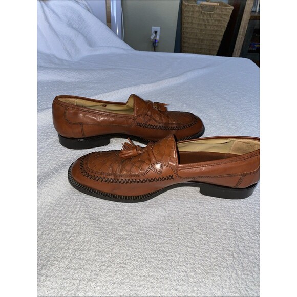 Stanley Blacker Men’s Woven Leather Tassel Loafers Brown Size 11 M Italy Style main image 6